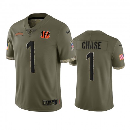 Maillot Homme Cincinnati Bengals Ja Marr Chase 1 Olive 2022 Salute To Service Limited